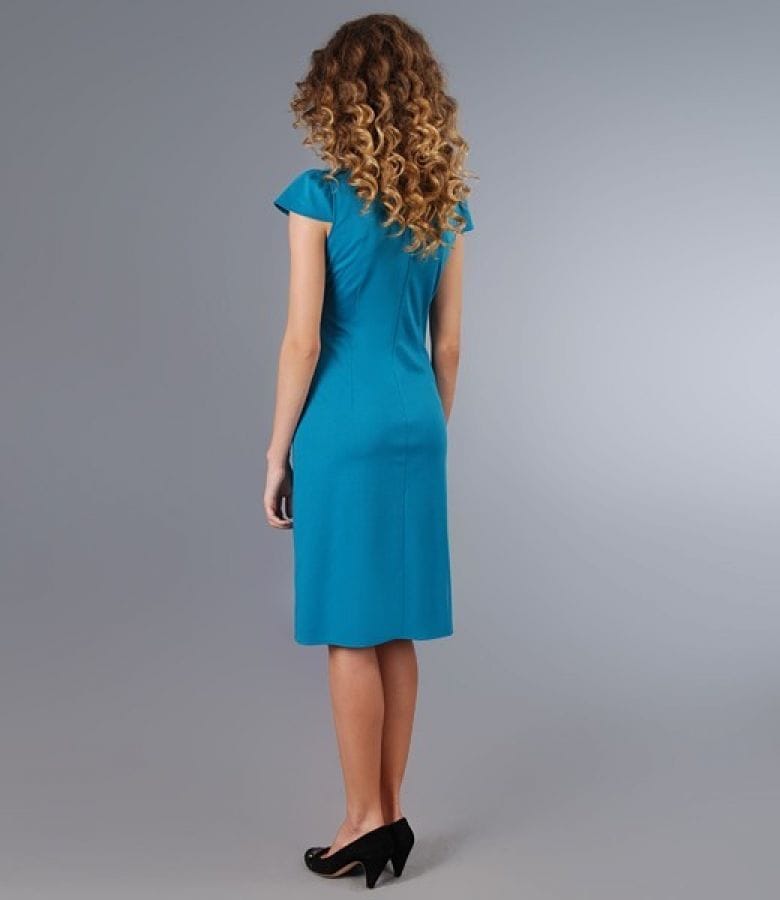 Rochie din jerse turquoise cu garnitura contrast