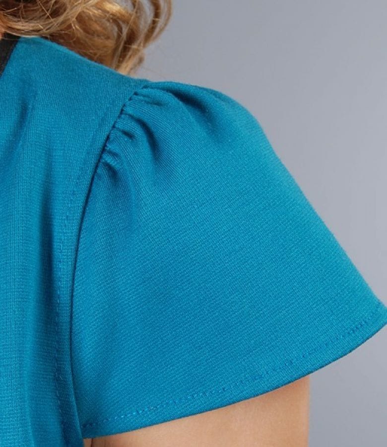 Rochie din jerse turquoise cu garnitura contrast