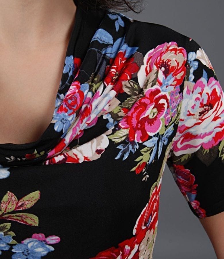 Tricou din jerse elastic imprimat cu falduri