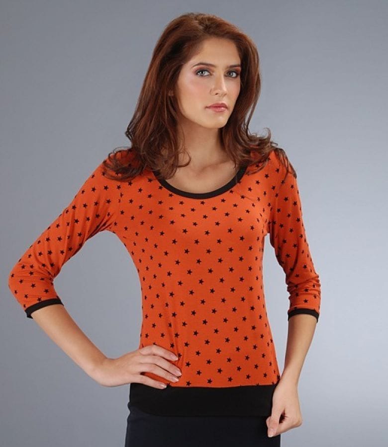 Tricou din jerse elastic uni cu picouri de catifea