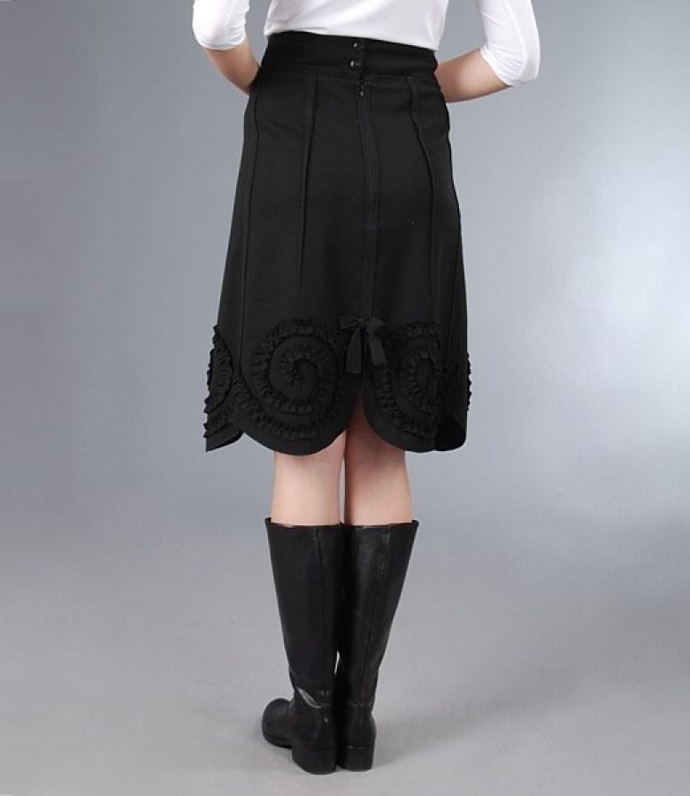 Fusta din jerse elastic negru in clini