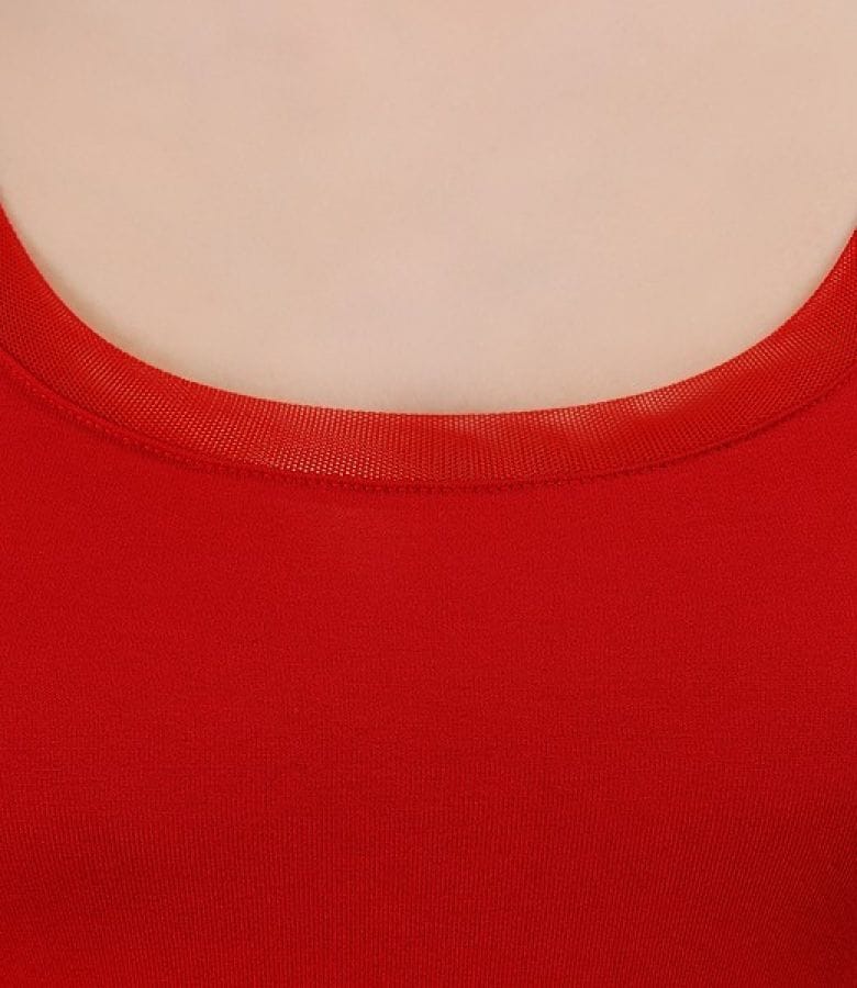 Tricou din jerse rosu cu garnitura de tul elastic
