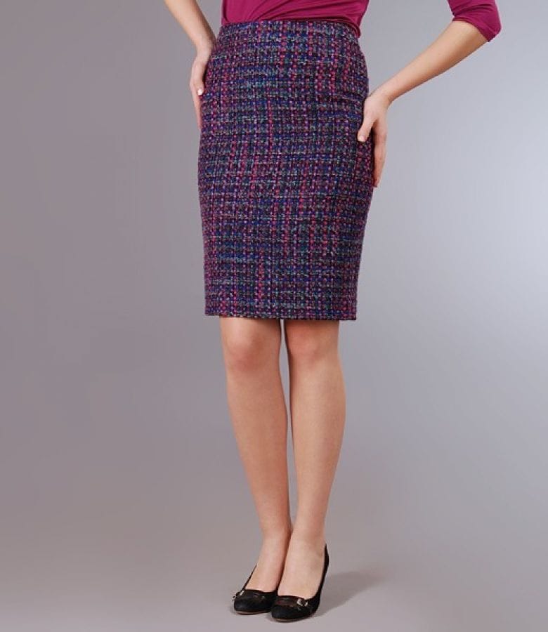 Fusta din bucle multicolor cu fir mov