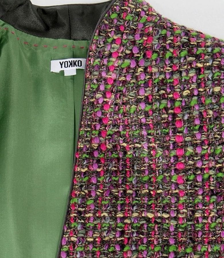 Sacou din bucle multicolor cu fir verde