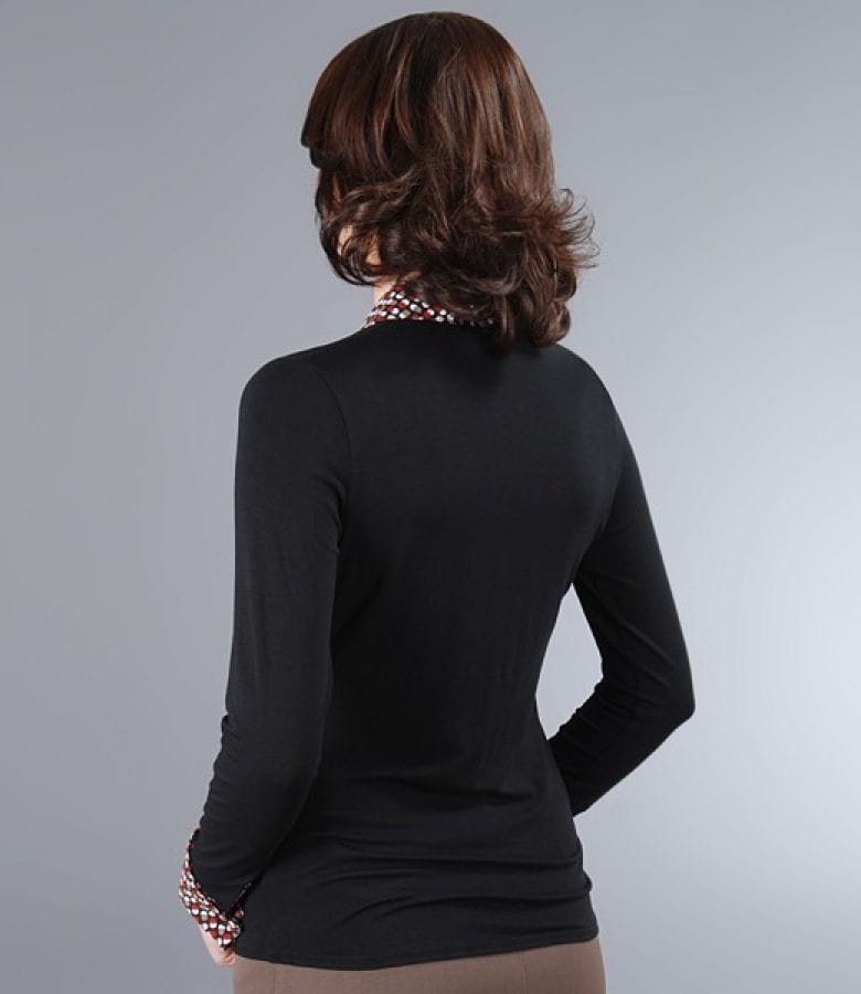 Camasa din jerse elastic negru cu garnitura