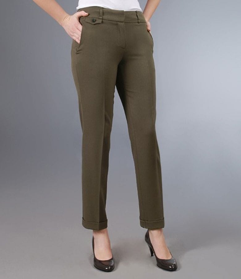 Pantaloni cu mansete din stofa elastica kaki