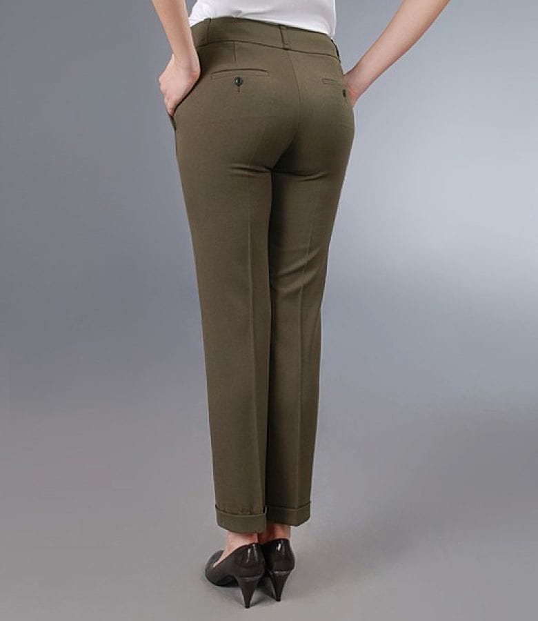 Pantaloni cu mansete din stofa elastica kaki