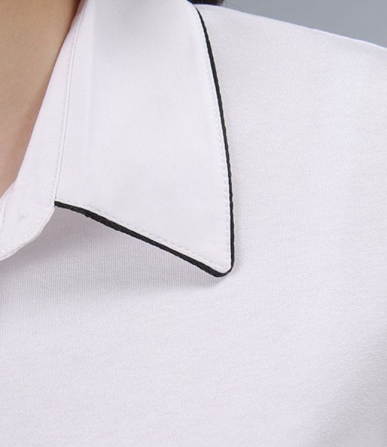 Camasa din jerse elastic alb cu garnitura