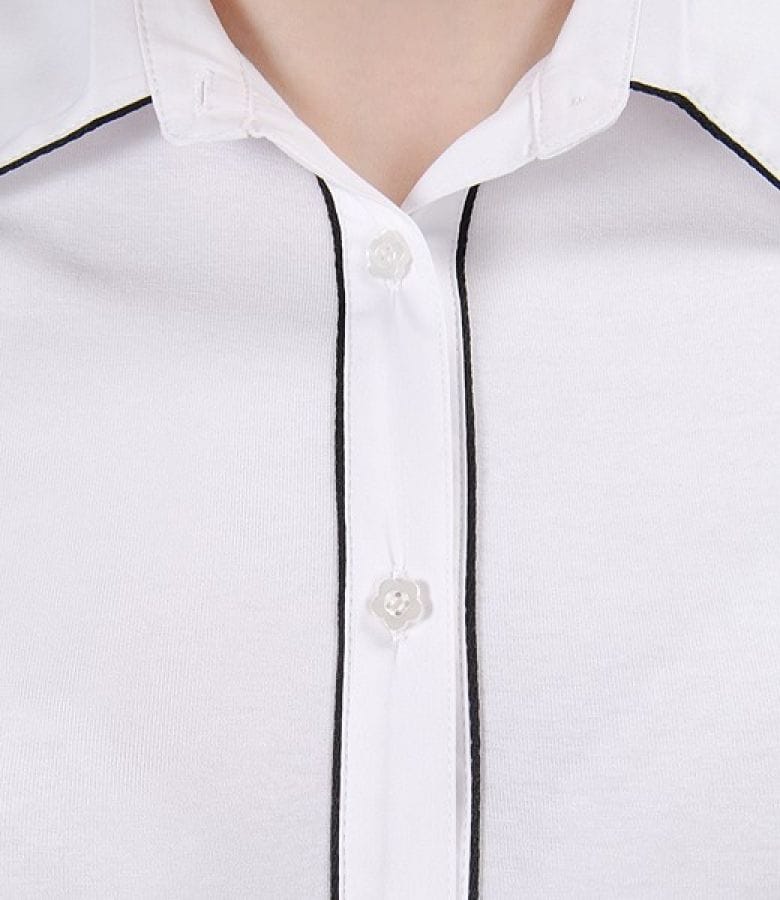 Camasa din jerse elastic alb cu garnitura