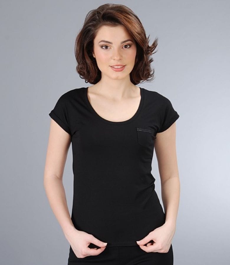 Tricou din jerse elastic uni cu mansete