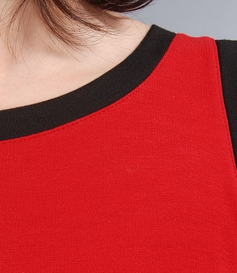 Rochie din jerse elastic rosu cu garnitura contrast