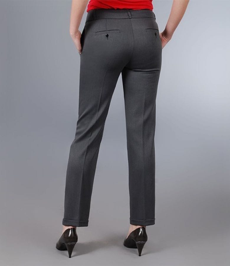 Pantaloni office gri cu mansete si buzunare
