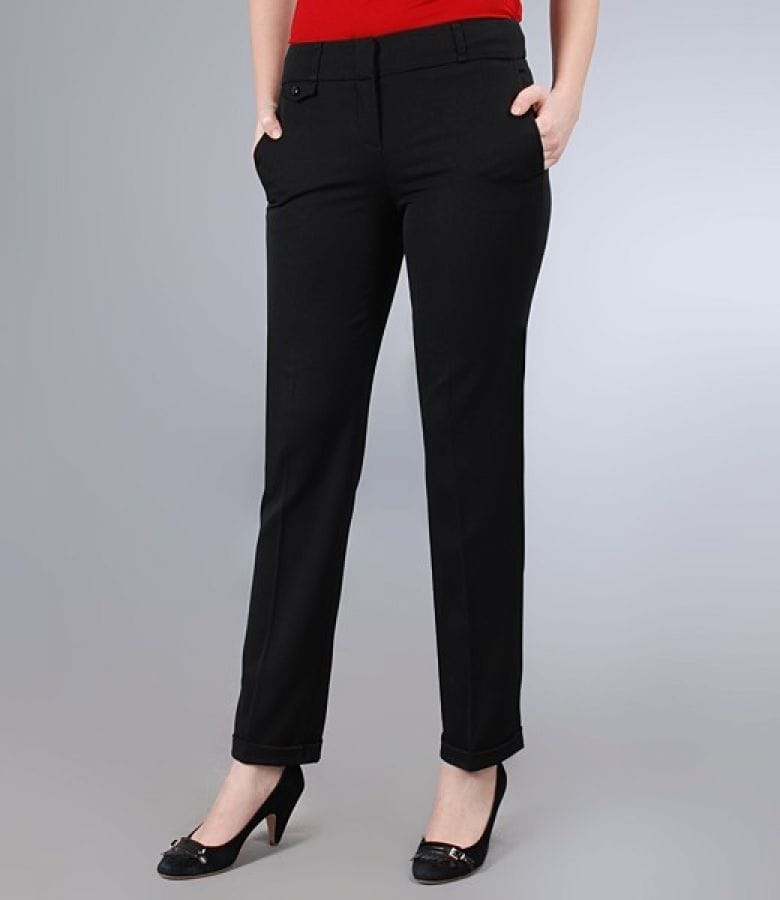 Pantaloni office negri cu mansete si buzunare