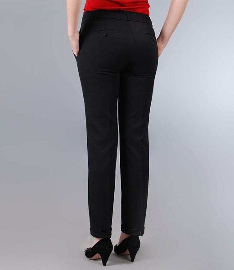 Pantaloni office negri cu mansete si buzunare