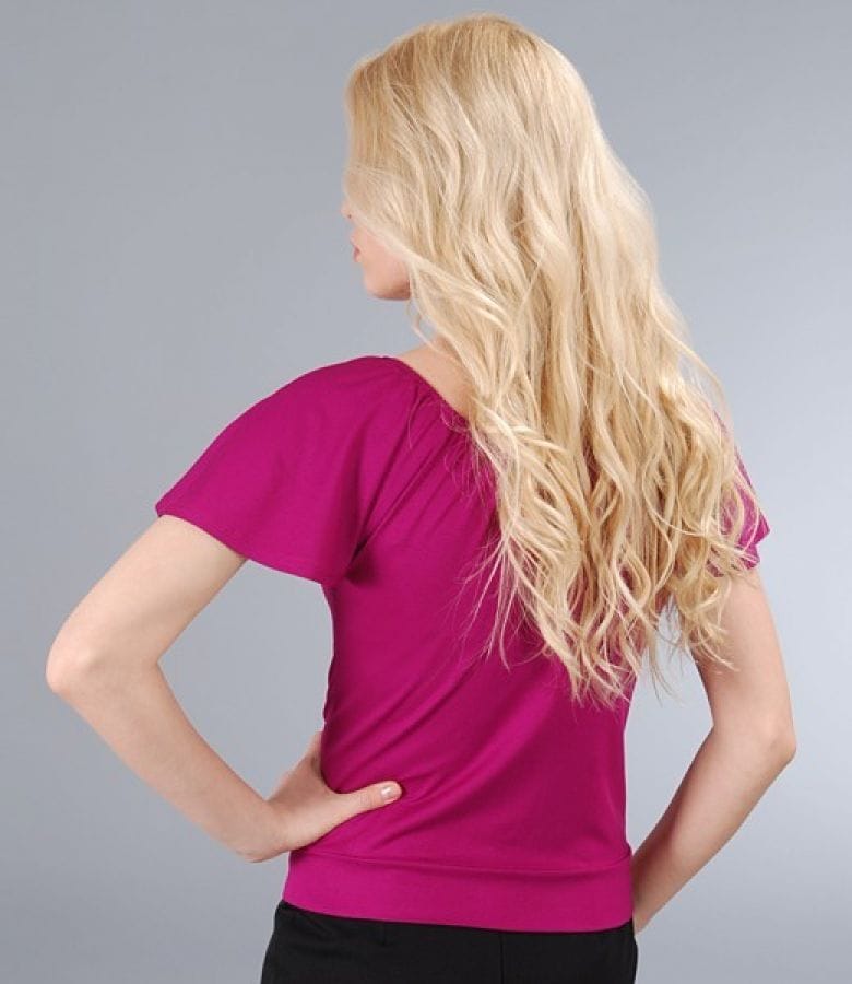Tricou din jerse elastic uni cu maneci cazute