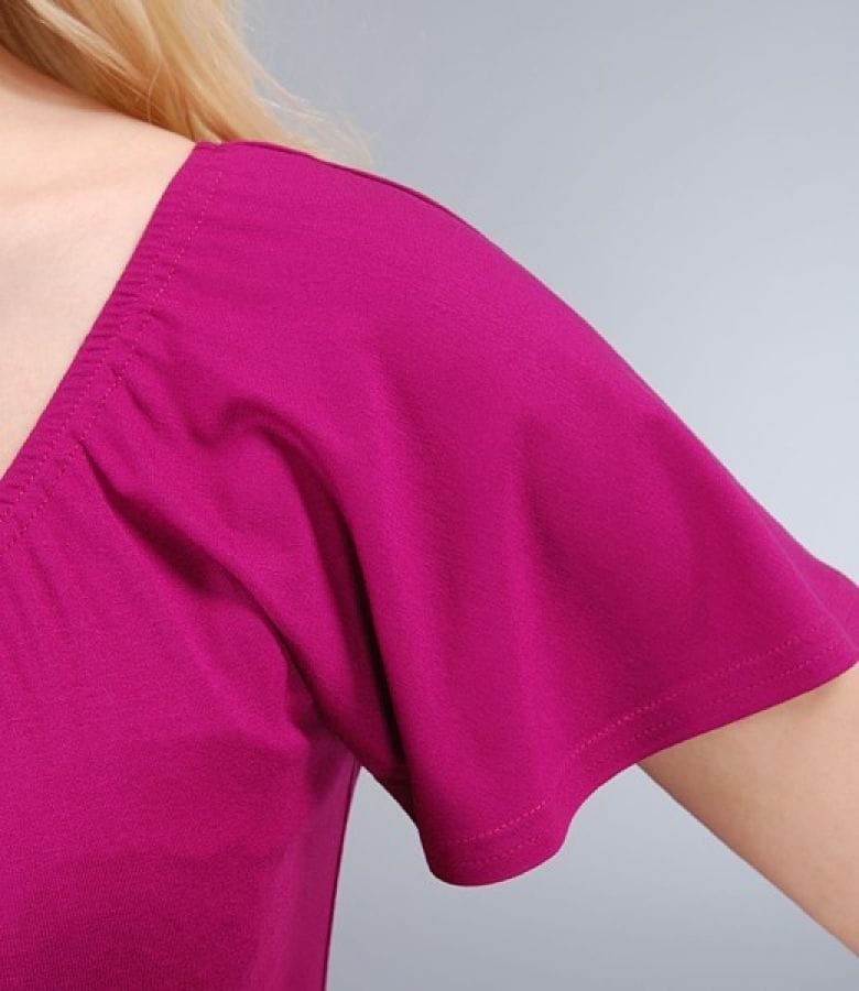 Tricou din jerse elastic uni cu maneci cazute