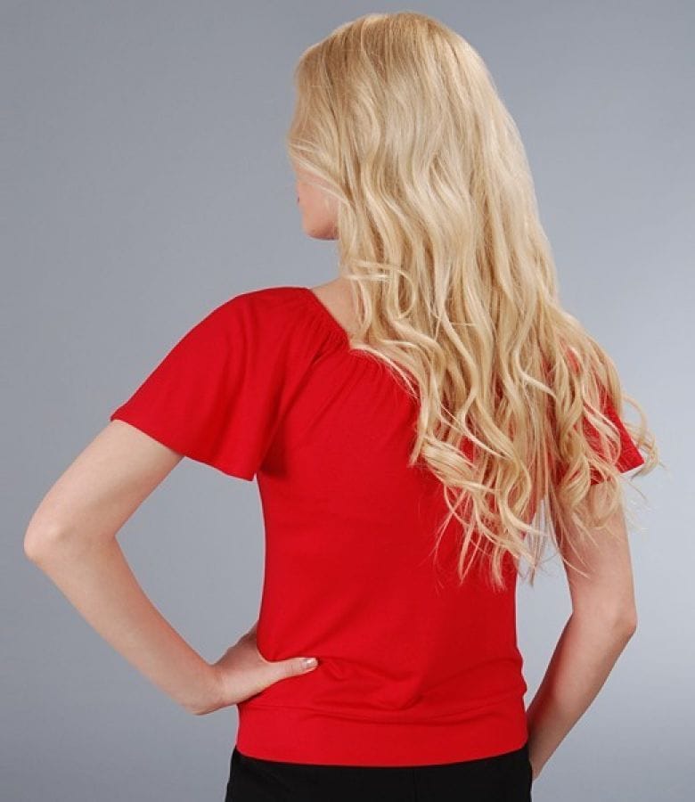 Tricou din jerse elastic uni cu maneci cazute