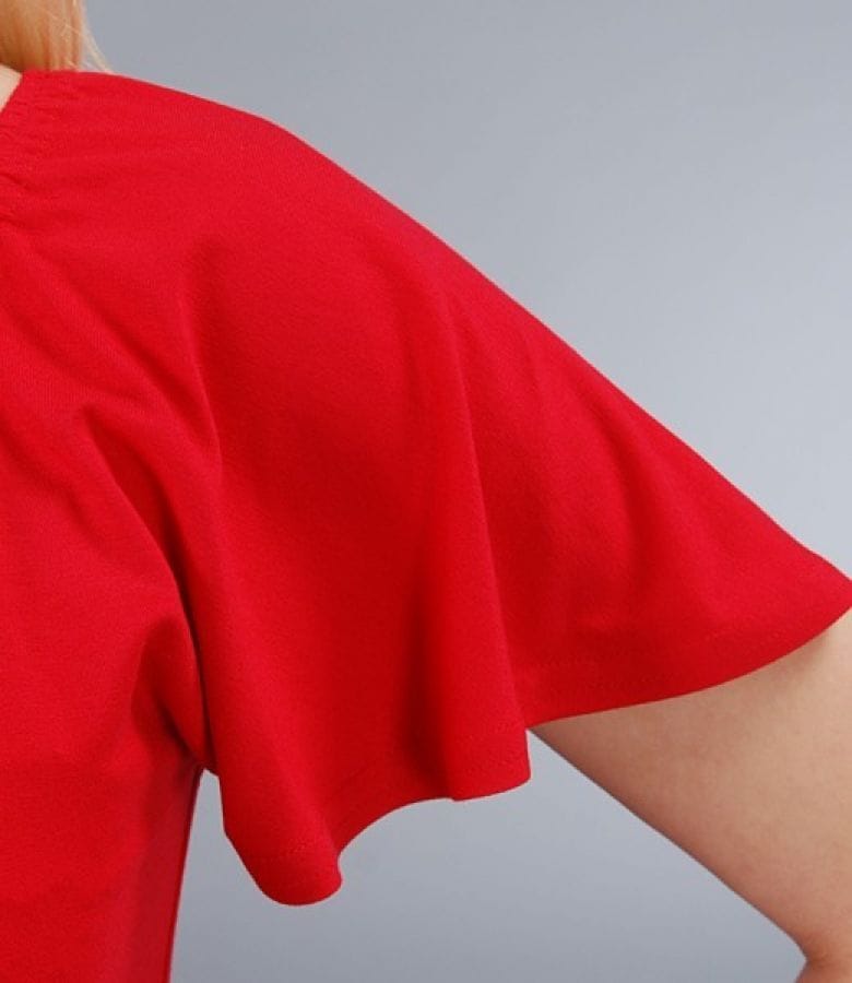 Tricou din jerse elastic uni cu maneci cazute