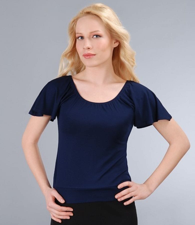 Tricou din jerse elastic uni cu maneci cazute