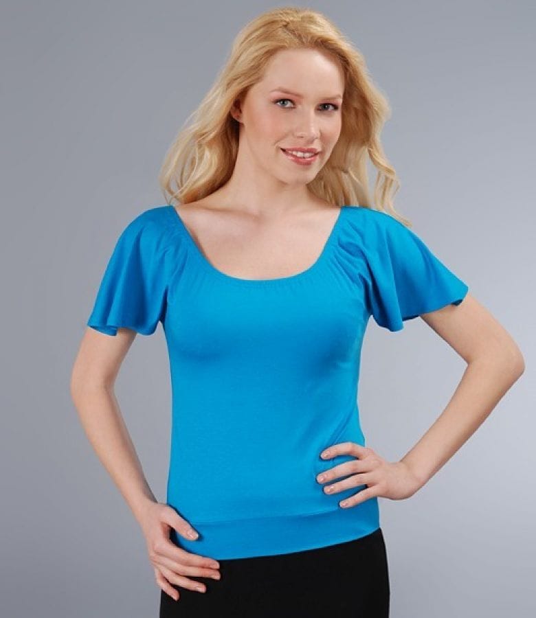 Tricou din jerse elastic uni cu maneci cazute