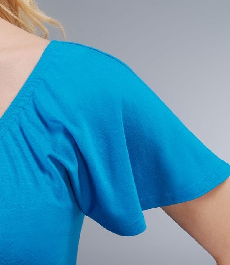 Tricou din jerse elastic uni cu maneci cazute