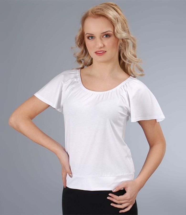 Tricou din jerse elastic uni cu maneci cazute
