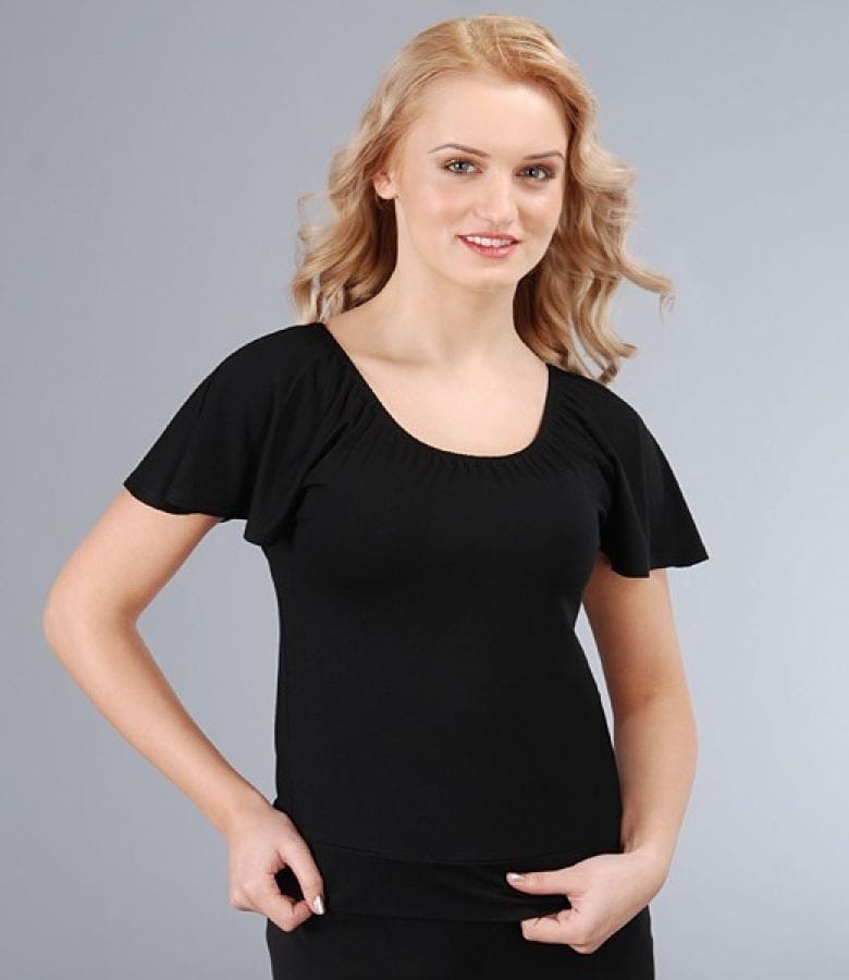 Tricou din jerse elastic uni cu maneci cazute