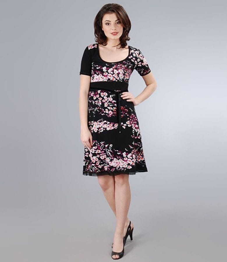 Rochie din jerse elastic cu garnitura si cordon