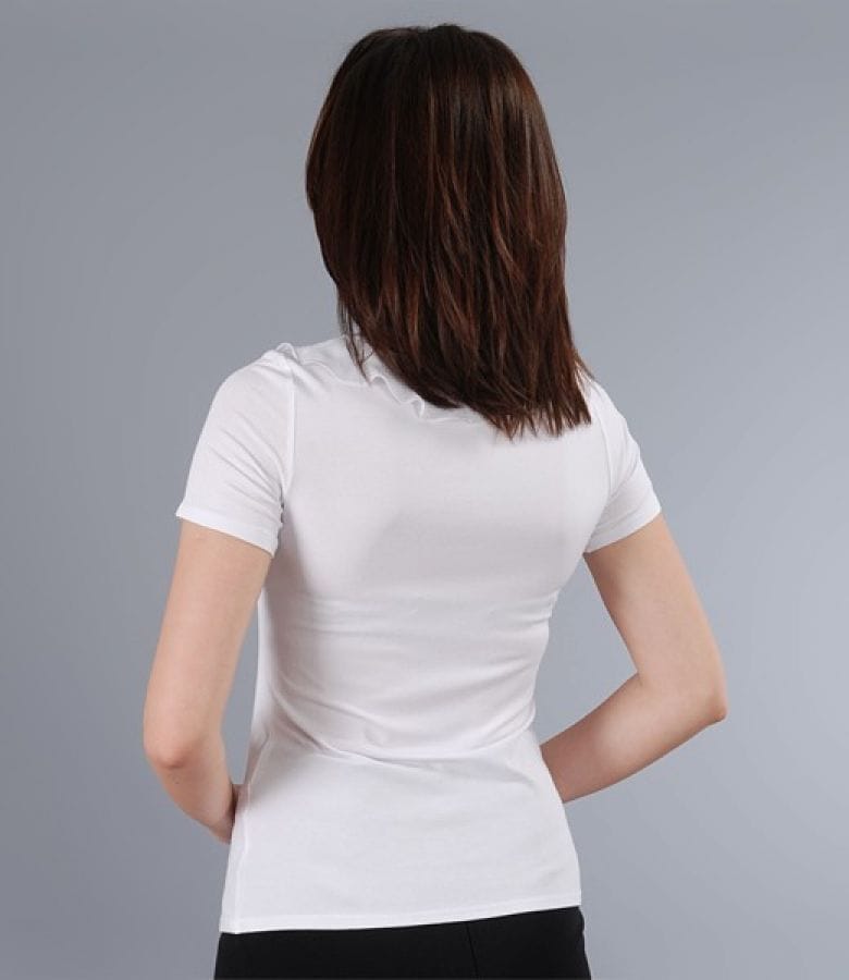 Tricou din jerse elastic satinat cu jabou de voal
