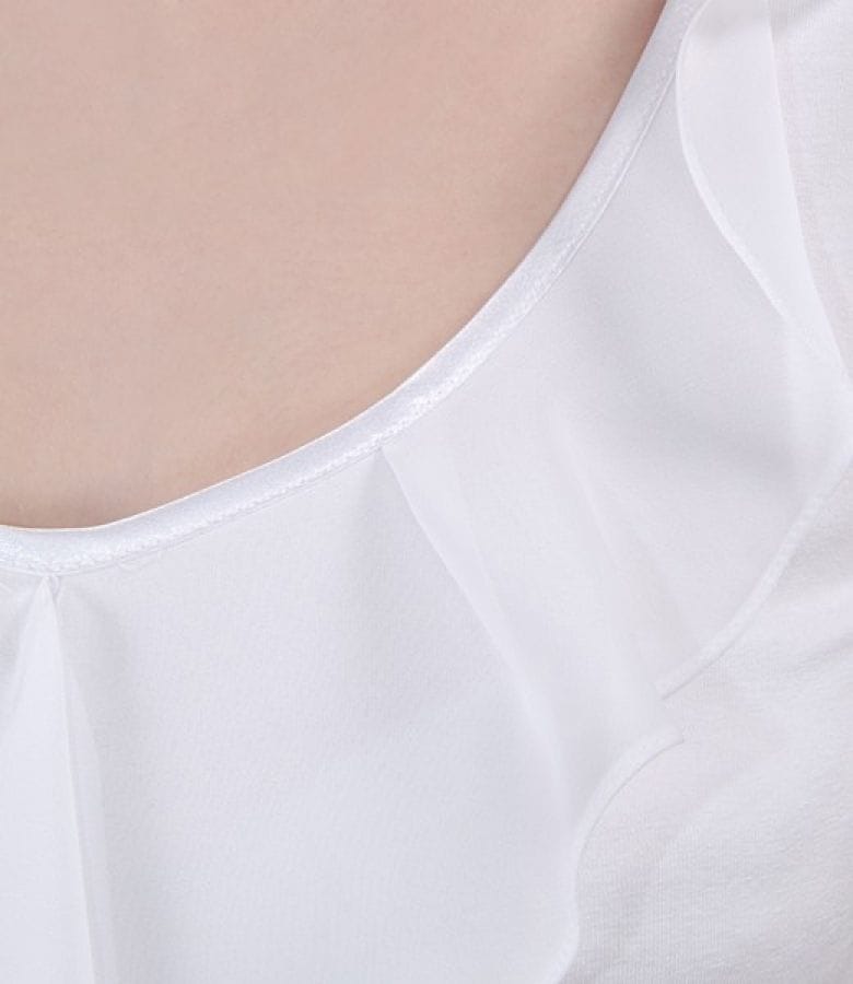 Tricou din jerse elastic satinat cu jabou de voal