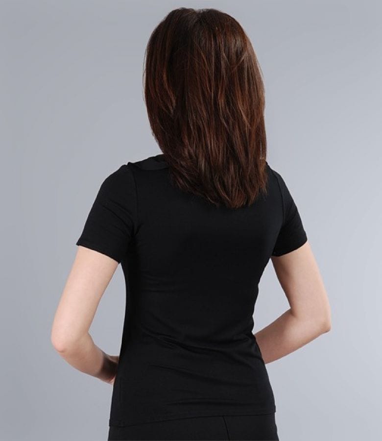 Tricou din jerse elastic satinat cu jabou de voal