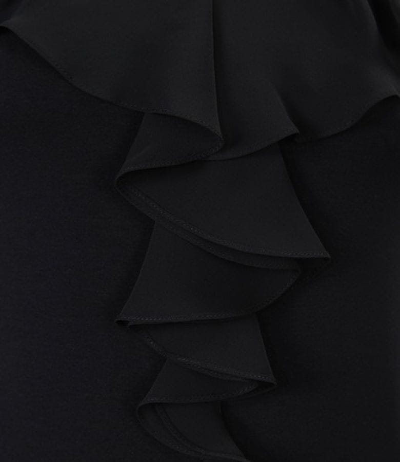 Tricou din jerse elastic satinat cu jabou de voal