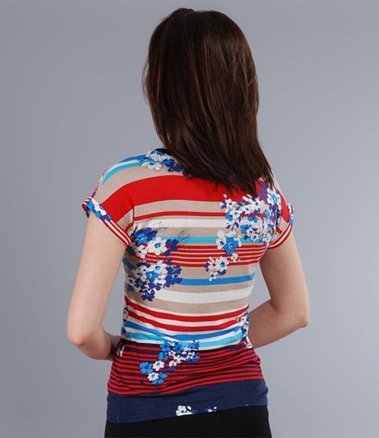 Tricou din jerse elastic imprimat cu mansete