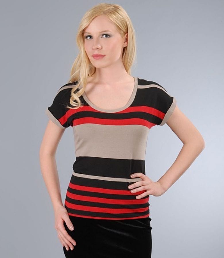 Tricou din jerse elastic imprimat cu mansete