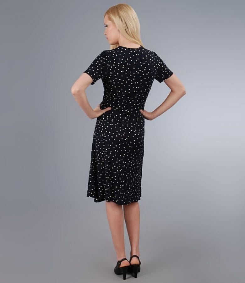 Rochie jerse bleumarin imprimat cu catarama