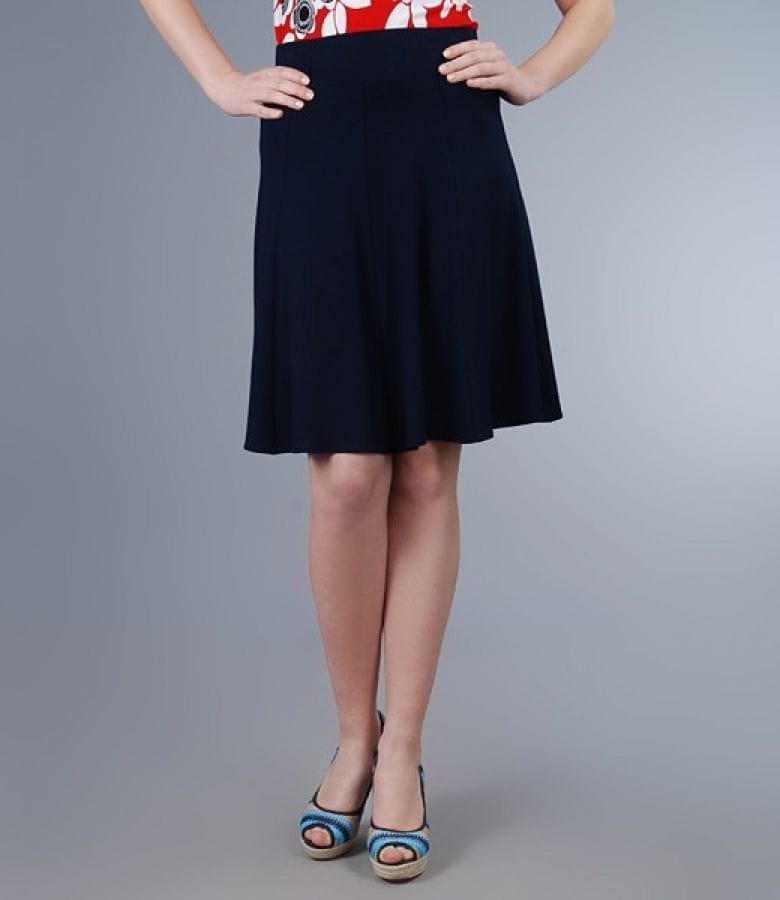 Fusta in clini din jerse elastic bleumarin