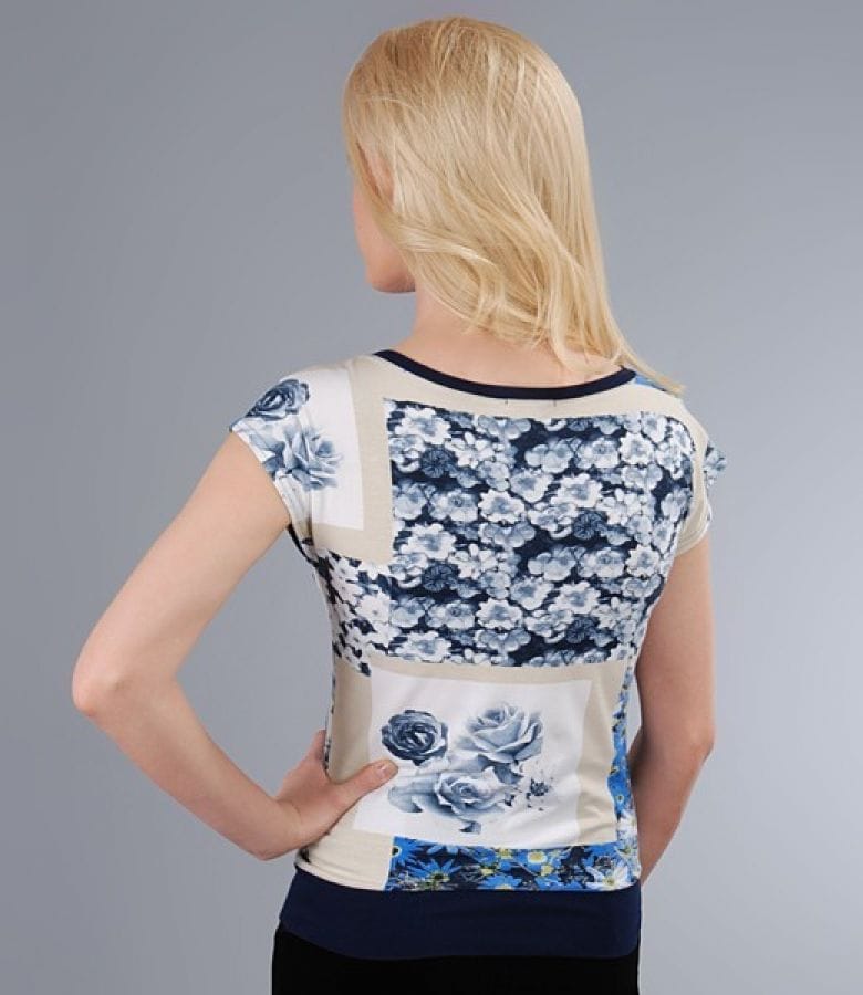Tricou din jerse imprimat cu garnitura si floare