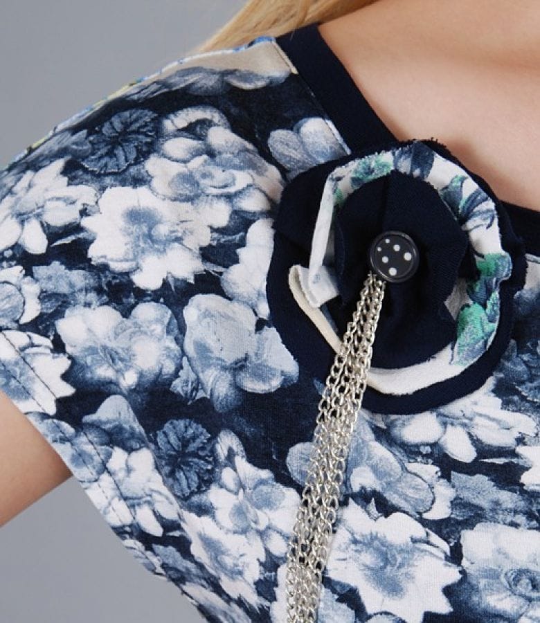 Tricou din jerse imprimat cu garnitura si floare