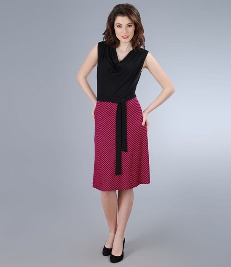 Rochie din jerse in dungi cu cordon