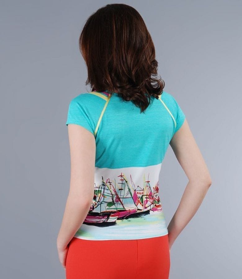 Tricou din jerse elastic imprimat cu maneci raglan