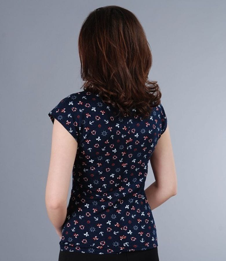 Tricou din jerse elastic imprimat cu umeri cazuti