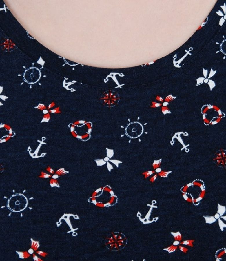 Tricou din jerse elastic imprimat cu umeri cazuti