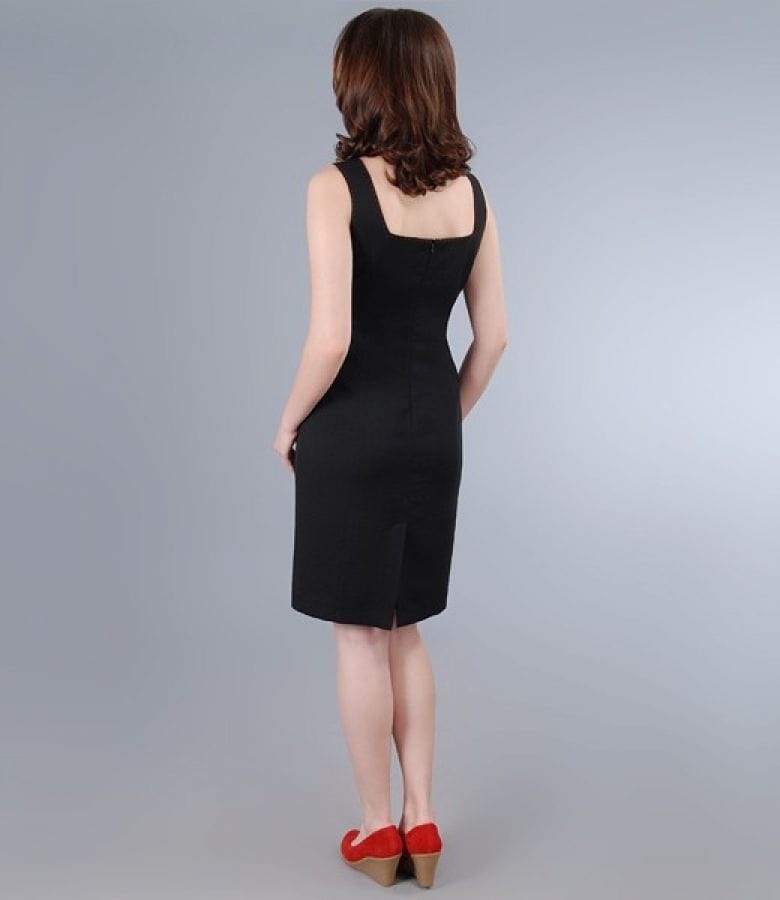 Rochie din viscoza neagra cu tighel contrast
