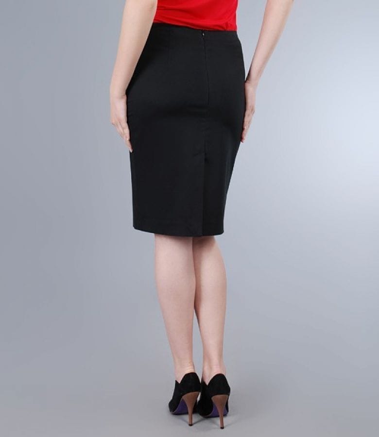 Fusta din bumbac elastic negru cu efect satinat
