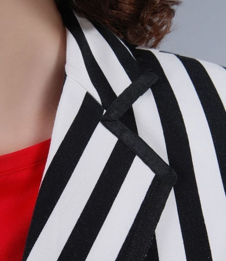 Sacou din bumbac elastic in dungi alb-negru