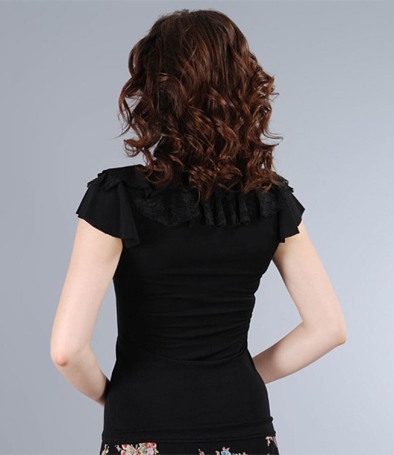 Tricou din jerse elastic cu garnitura si dantela