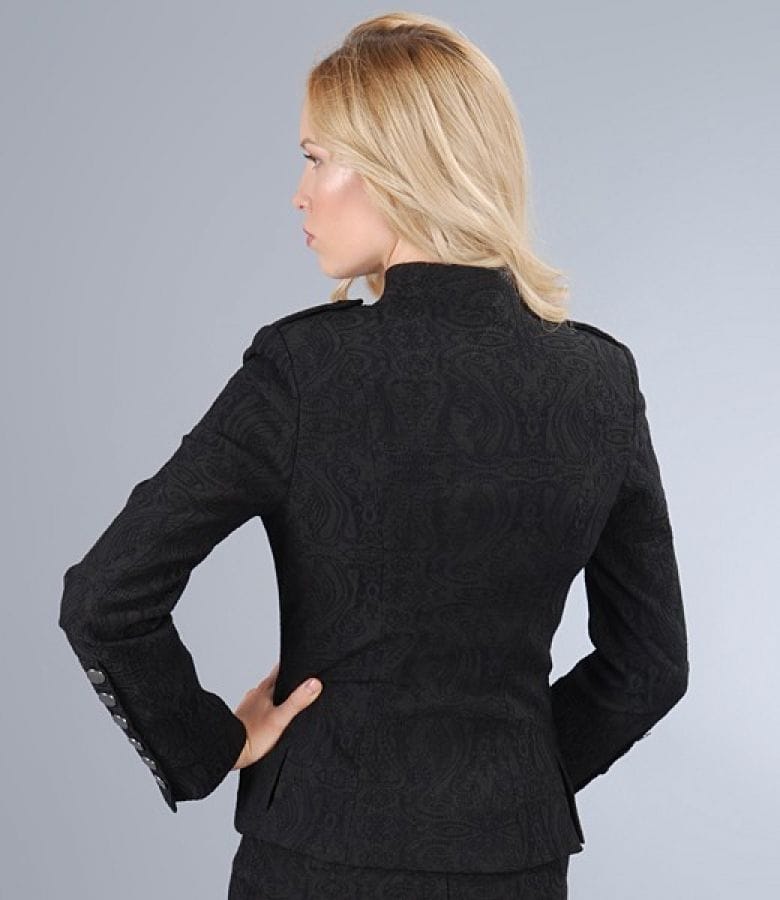 Sacou din brocart de bumbac elastic maro cu guler tunica