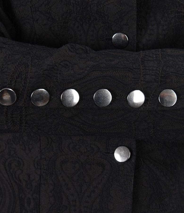 Sacou din brocart de bumbac elastic maro cu guler tunica