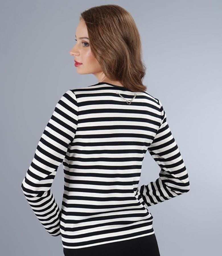 Bluza din jerse elastic in dungi alb-negru