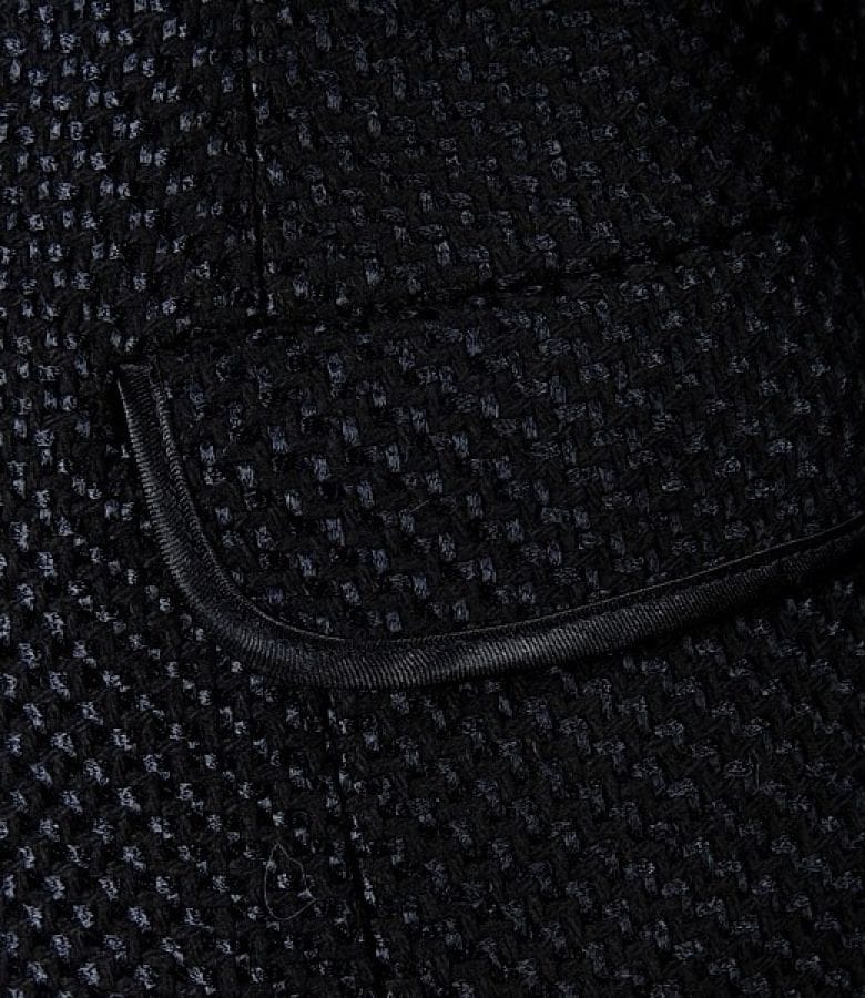 Sacou elegant negru cu lana virgina si garnitura de saten